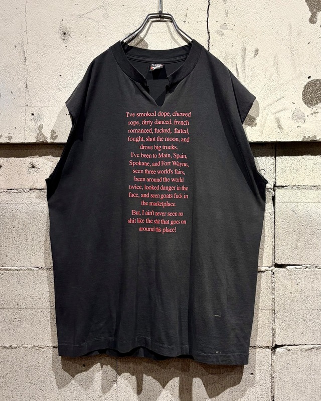 【Caka otto】90's Message Print Cut Off Custom Vintage No Sleeve T-Shirt