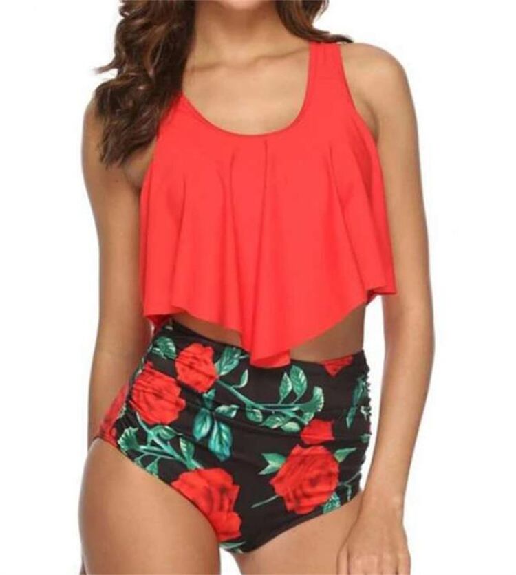 新作登場 ハイウエスト ストライプ ハワイ ロータスリーフ リーフ プリント 水着