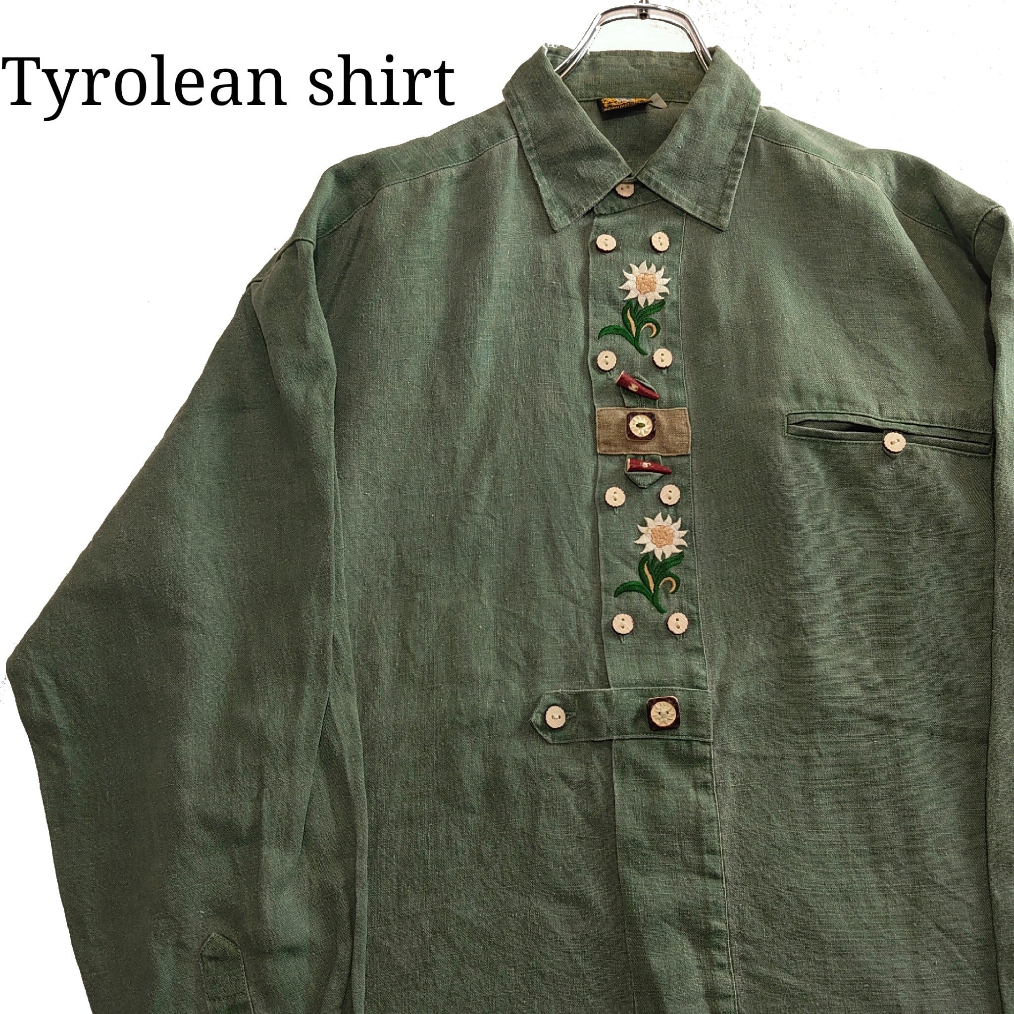 2023好評 Tyroleanshirt チロリアンシャツ 刺繍 長袖 深緑 is6PA-m48058664785 