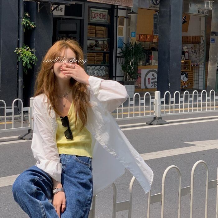 ホワイトシャツ スタイルサマー薄手トップス コート 夏物 モンロー54851930256