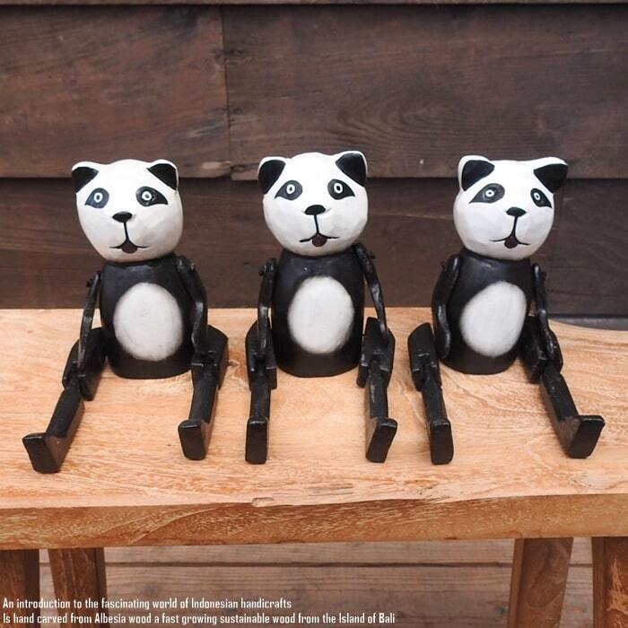 お座り パンダさん Sサイズ 手足が動かせる木彫りの動物