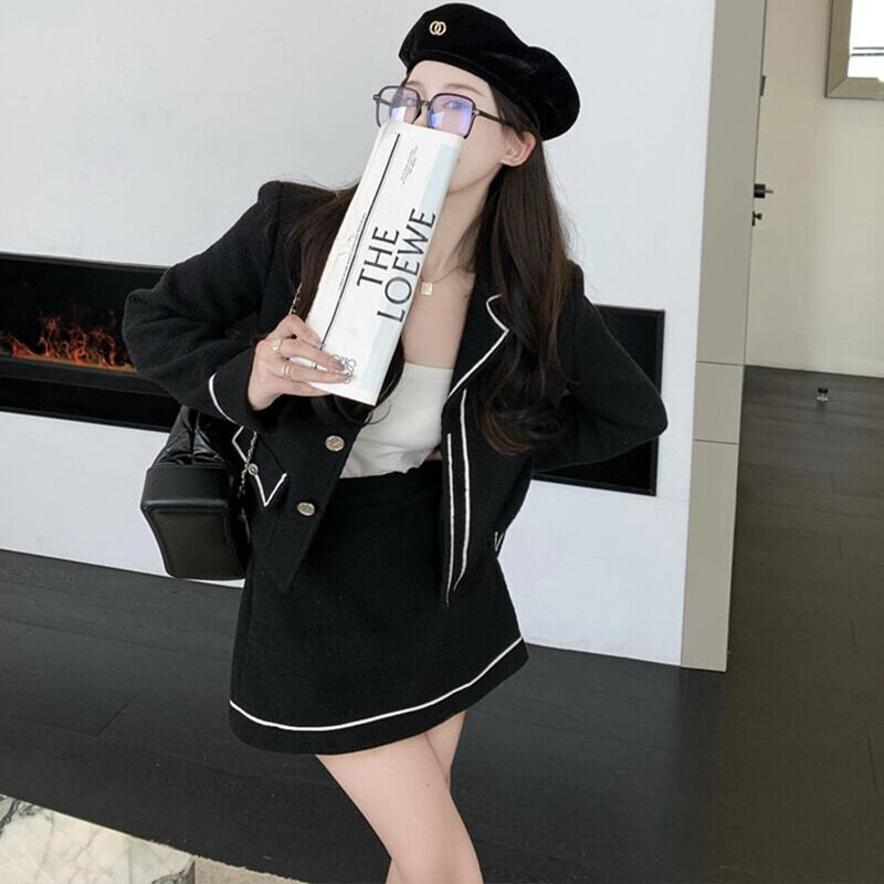 レッドオータムルーズジャケット ハイウェストウェストスカート ロング ストリート 秋物 ガールズファッション8482966075