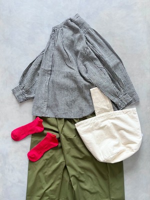 HEAVENLY　リネンチェック & ストライプギャザーシャツ