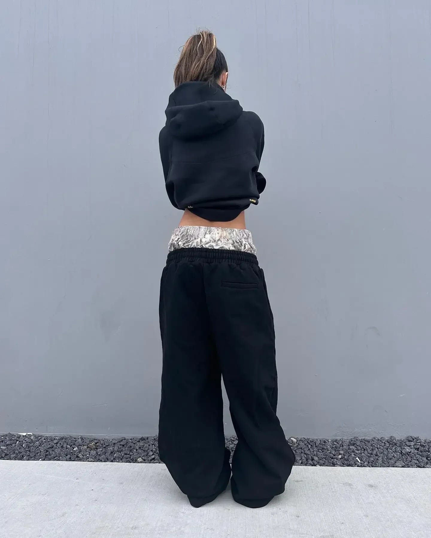 重ね着風 スウェット パンツ ダブルウエスト 韓国 海外 ストリート
