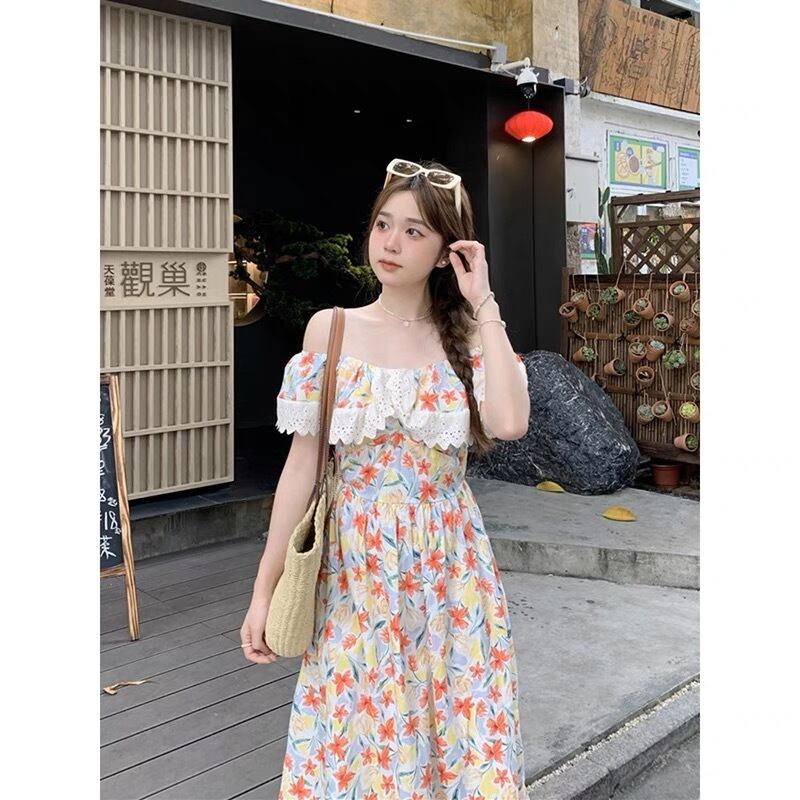 ワンピース エレガント ロング丈 花柄 オフショルダー 韓国 オフショルダー花柄ロング丈ワンピース G105CON0028 | liberal