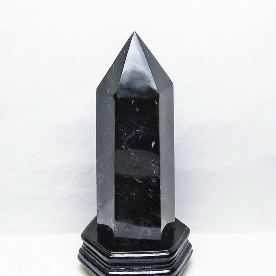 2.9Kg モリオン 六角柱 黒水晶 ポイント 置物 一点物 台座付属 162-440