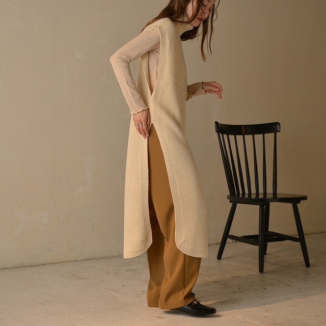 turtle neck long knit vest 02110027