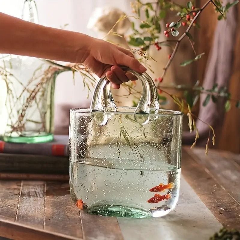 ガラス 花瓶 バッグ ハンドバッグ型 フラワーベース 置物 オブジェ 小物入れ デザイン花瓶 ガラス 花瓶 フラワーベース ハンドバッグ型 花器