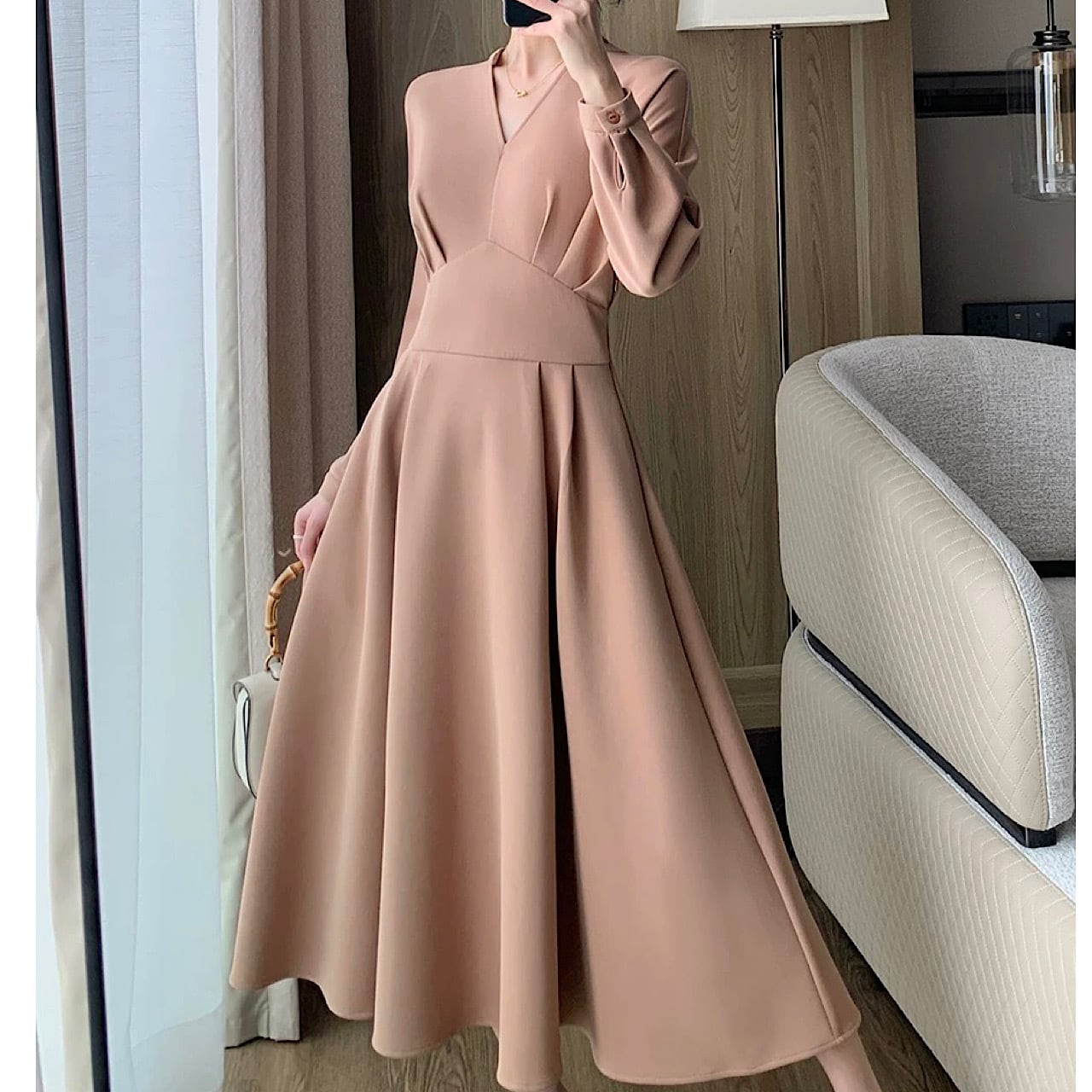 ドレープライトピンク ロングワンピース YH8699