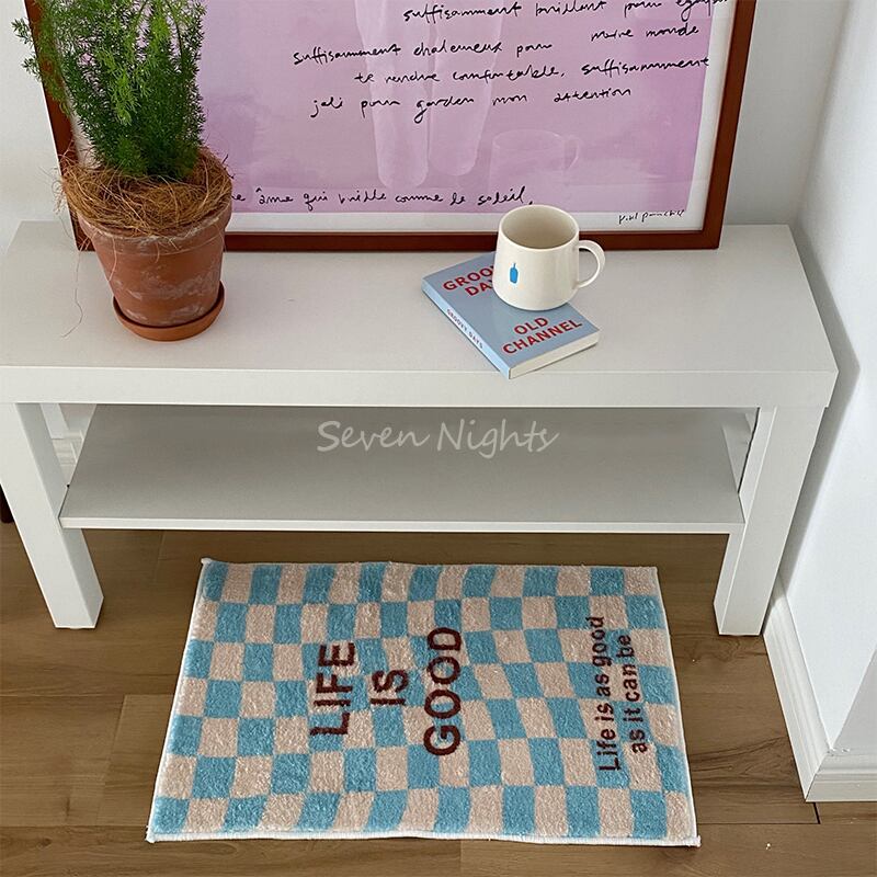 【CARPET】英字柄チェック柄カーペット