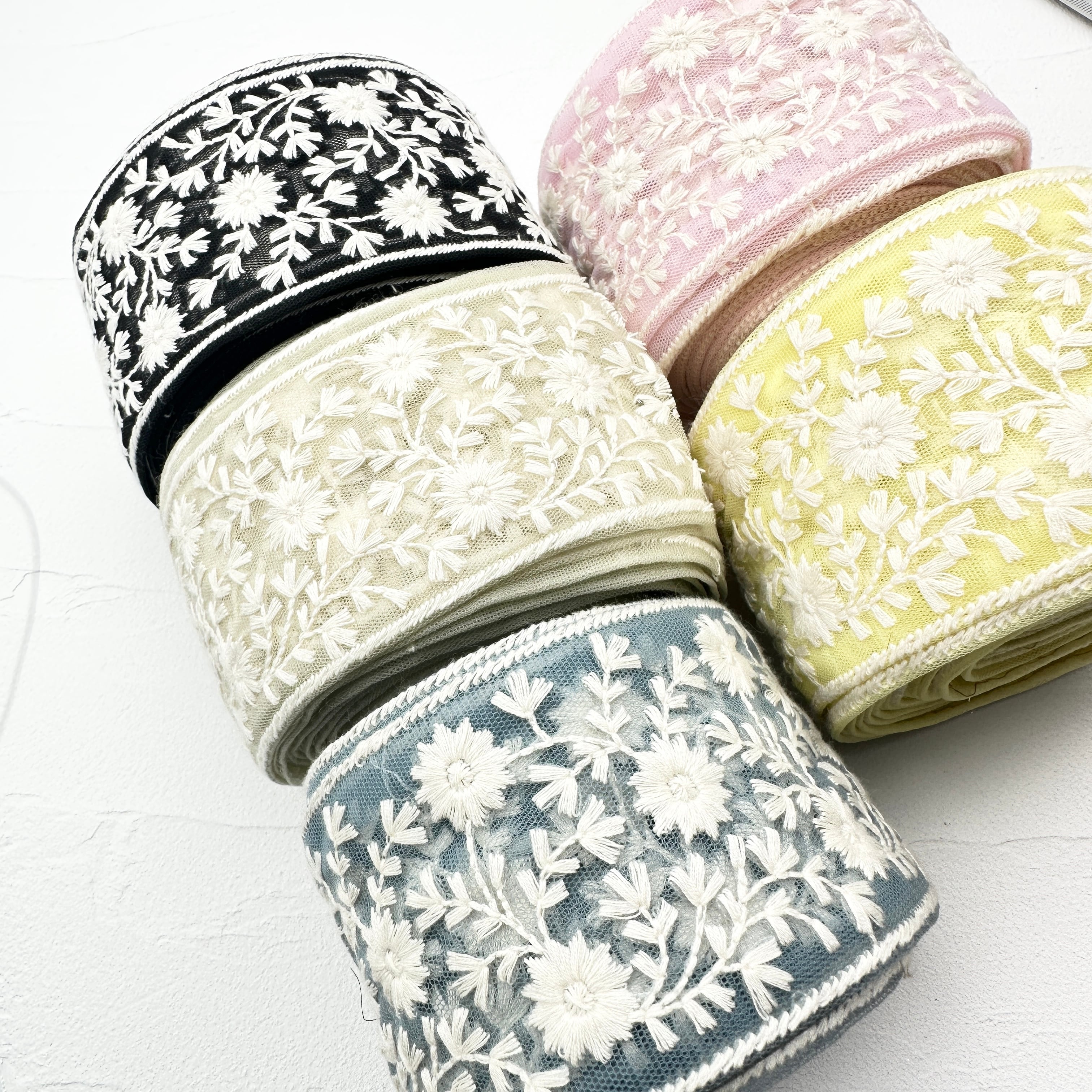 インド刺繍リボン フローラルライン [サックス] 1114 | インド刺繍