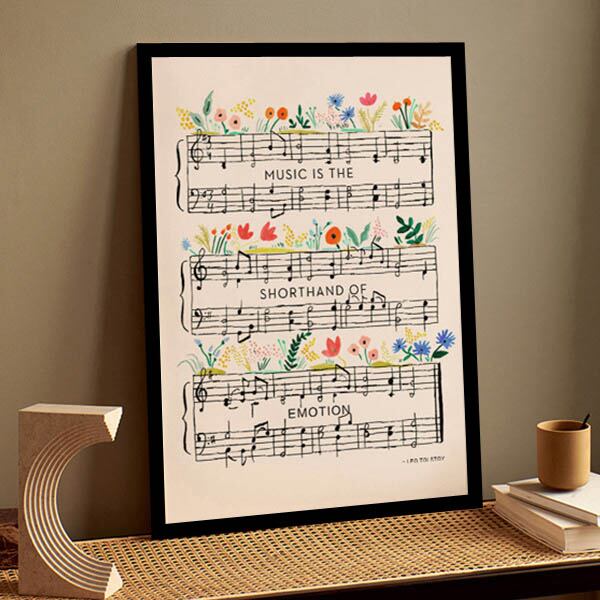 単品 33×43cm アートパネル 枠付きフレーム絵画 楽譜 音符 ポップ
