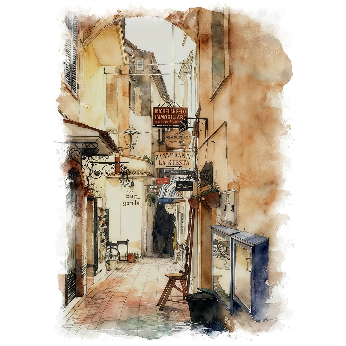 絵画 風景画(街並み)イタリア ソレント 旧市街の路地 インテリアアート