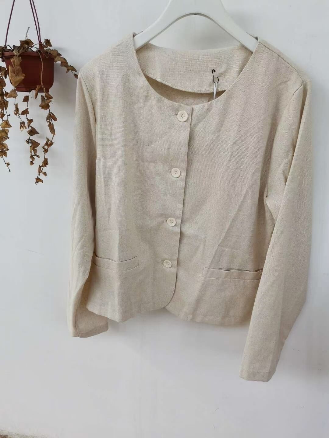 リネンブブレンド ラウンドネック シャツジャケット ASF-212010-1043