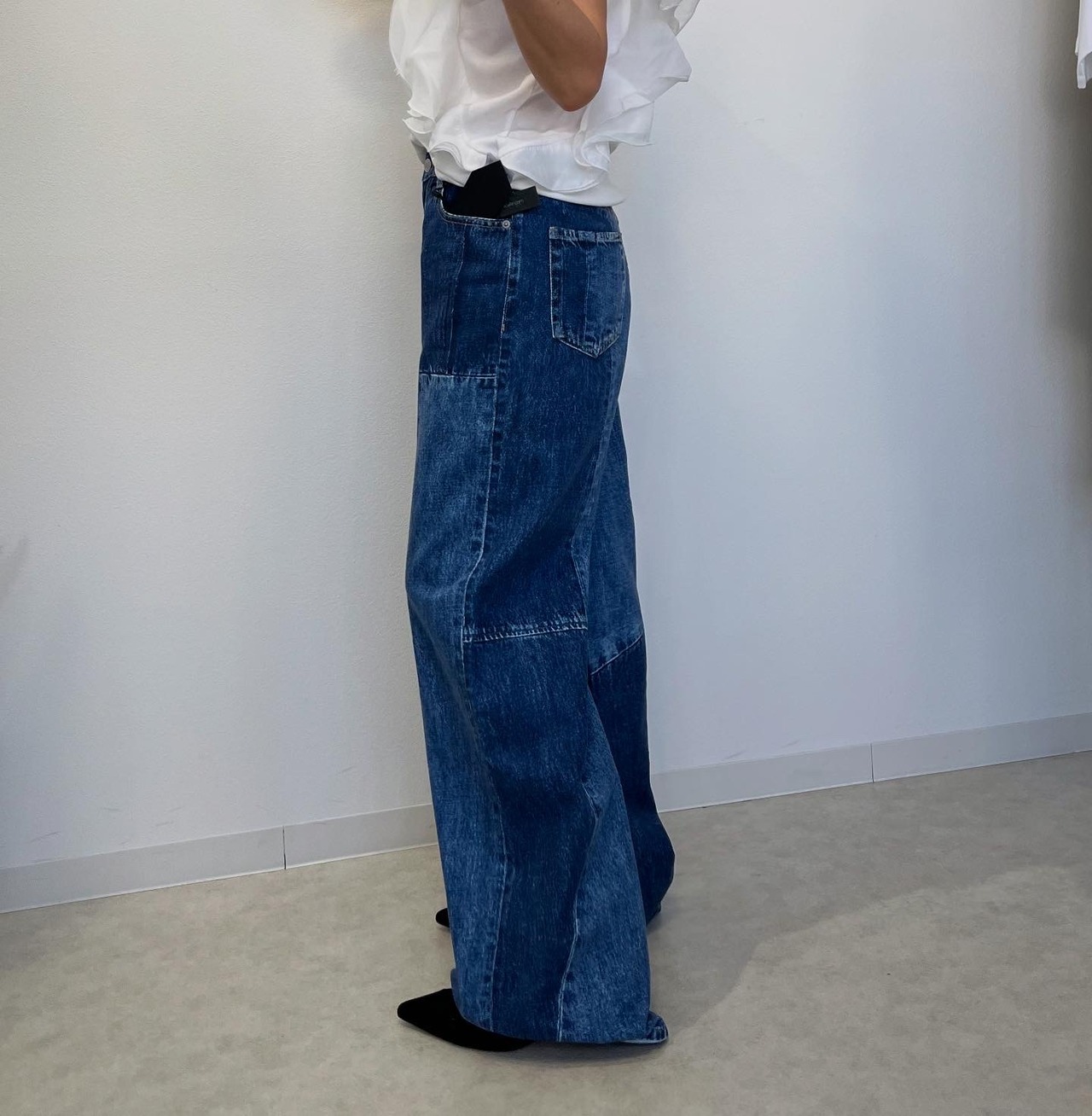 ミカーレミカーレ MICALLEMICALLE 切り替えプリントワイドデニム