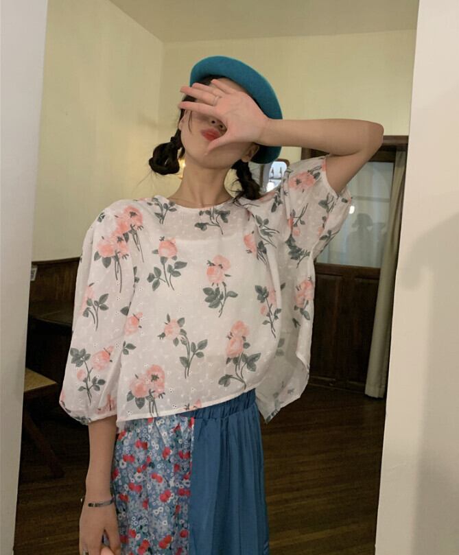 プリント柄トップス シャツ サマールーズスリーブ 夏物 モンロー51004213470