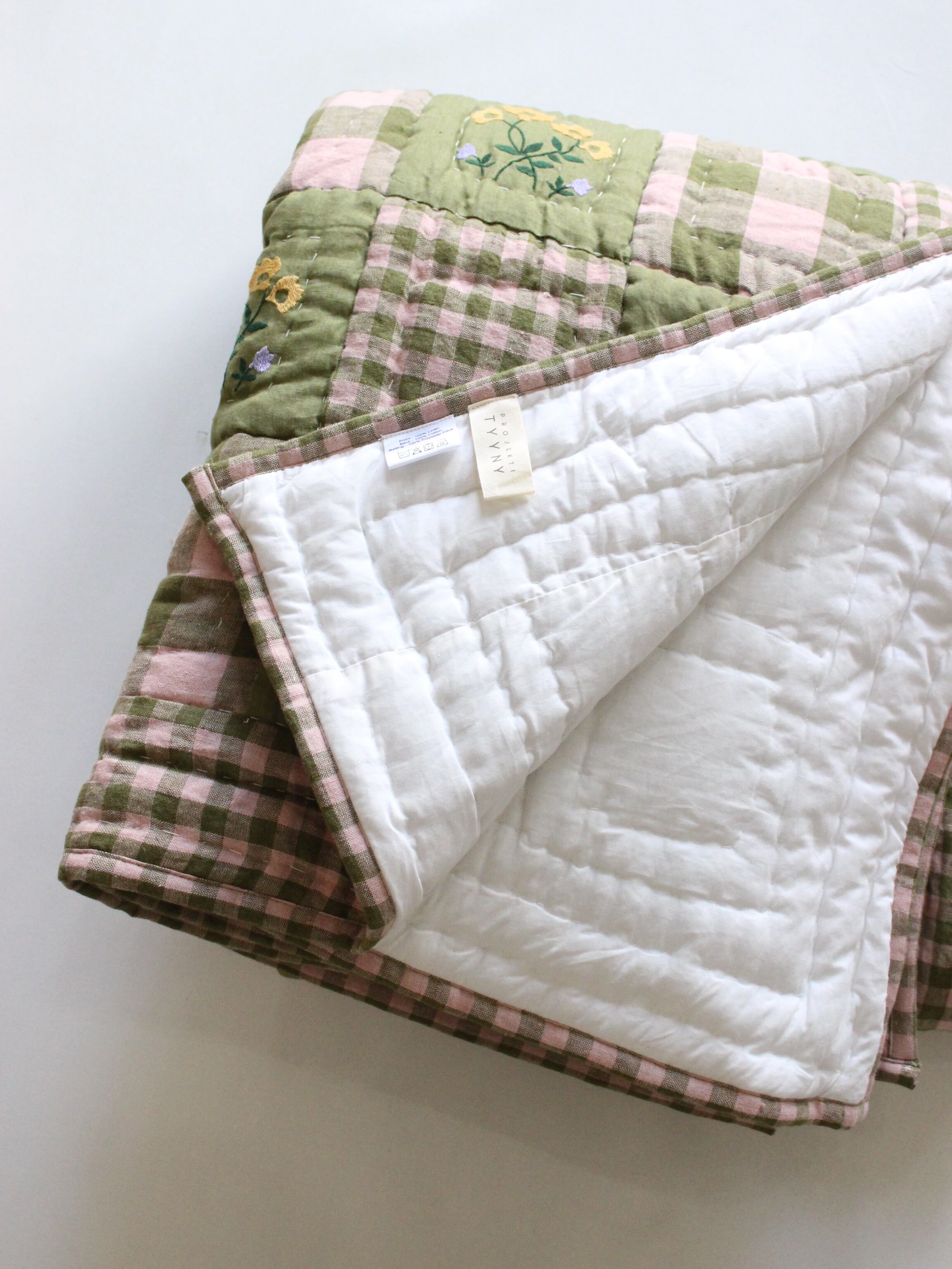 Projektityyny LEINIKKI GINGHAM EMBROIDERED QUILT OLIVE 210x160