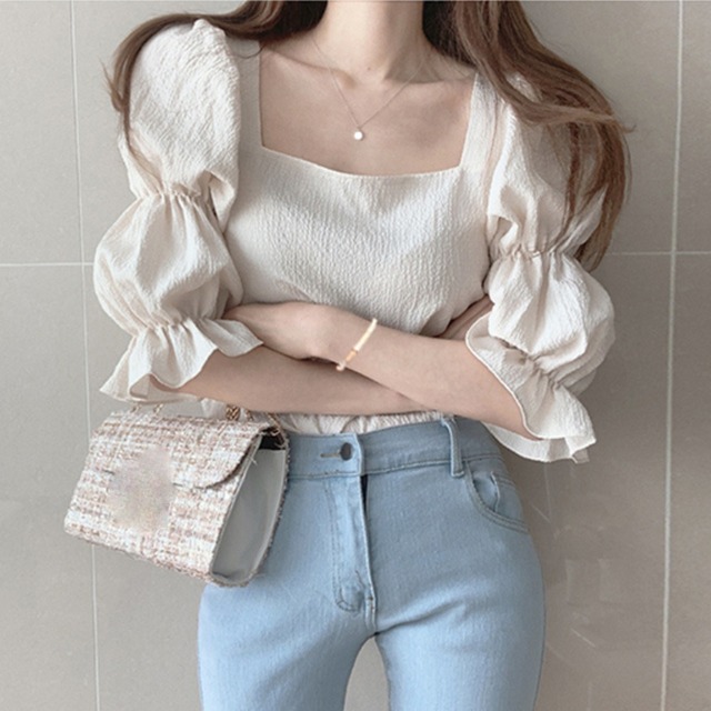 スクエアネックパフスリーブブラウス A0362