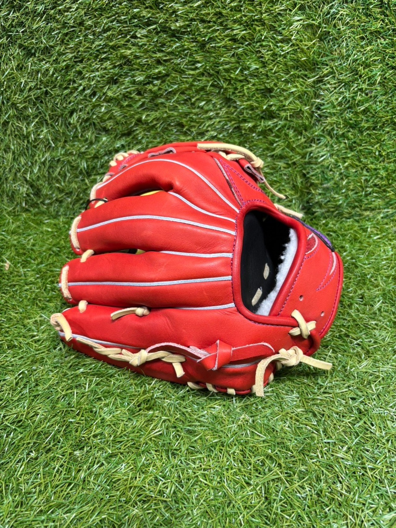 ノーリミット硬式内野手用グラブ湯もみ型付け済みDオレンジ右投げ・画像3