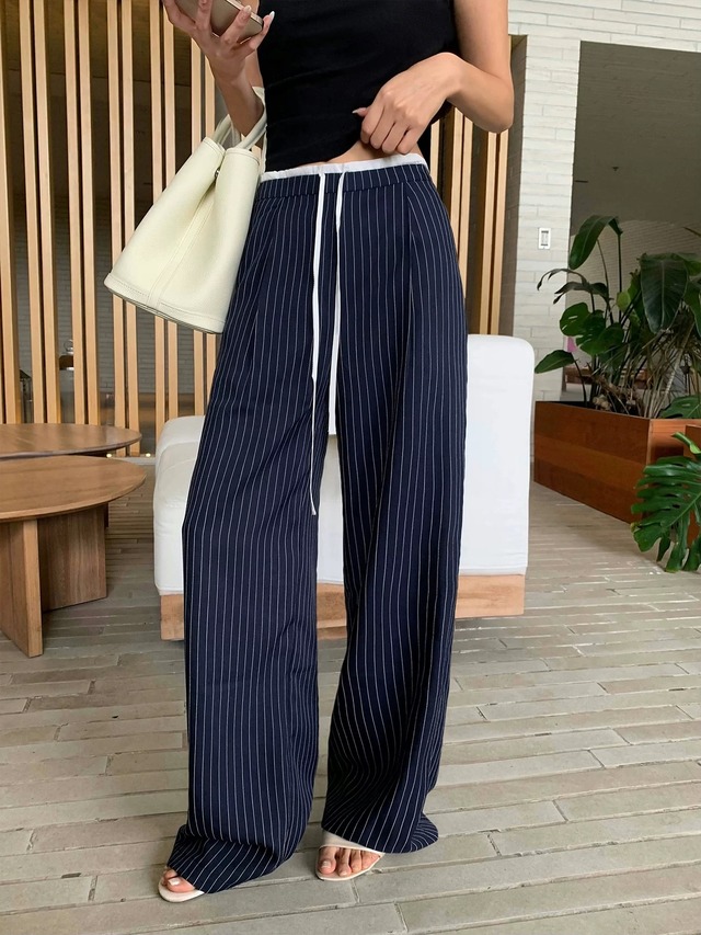 Stripe Full Length Wide Pants【S00230】