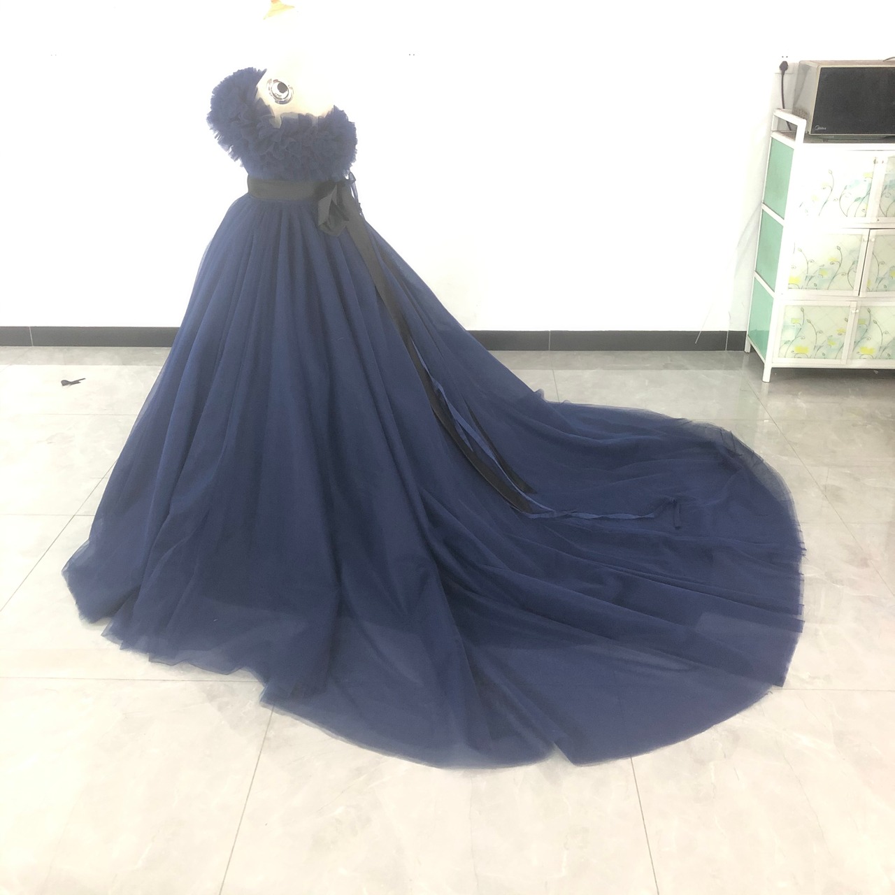 カラードレス 紺/ネイビー 2waysドレス 取り外しオフショルダー 結婚式  