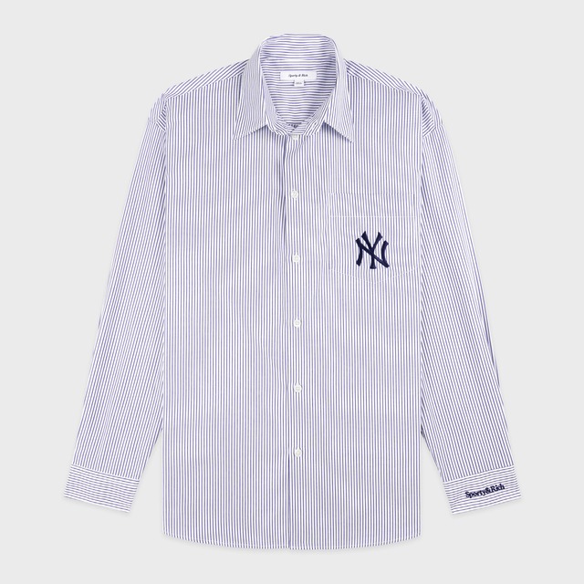 Sporty&Rich　Yankees Serif Oversized Shirt　Navy Striped