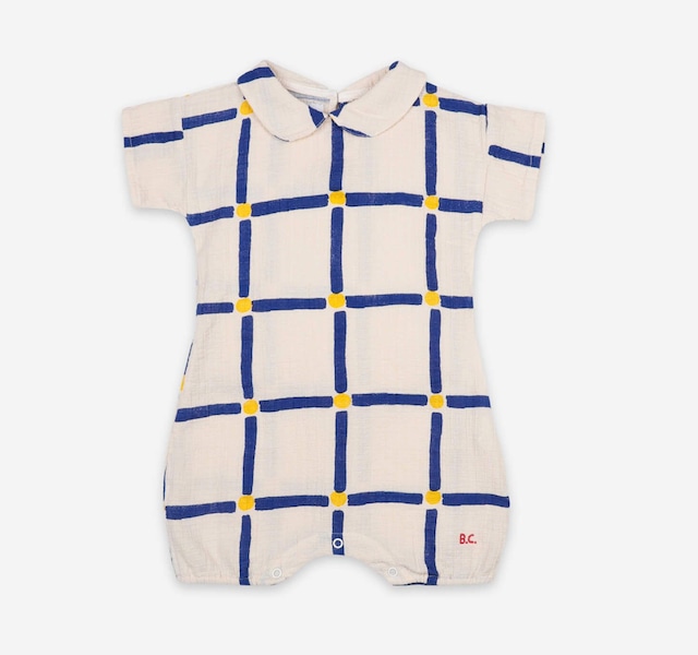 SALE!!【Bobo Choses】Cube All Over Woven Playsuit オーガニックコットン ロンパース