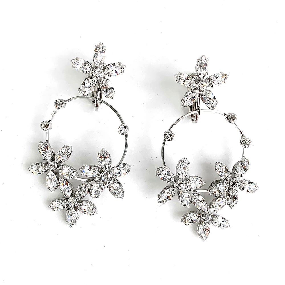 フラワークリスタル&フープ/ゴールド・シルバーイヤリング【TER-167-GO,SI】