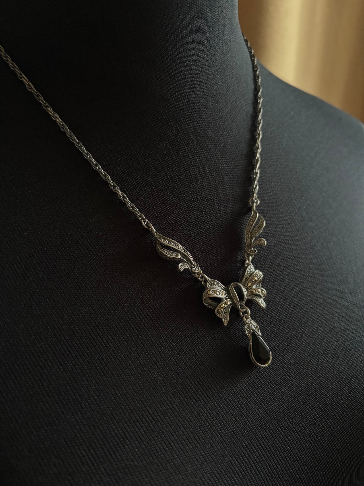 ribbon motif vintage necklace-5217-4