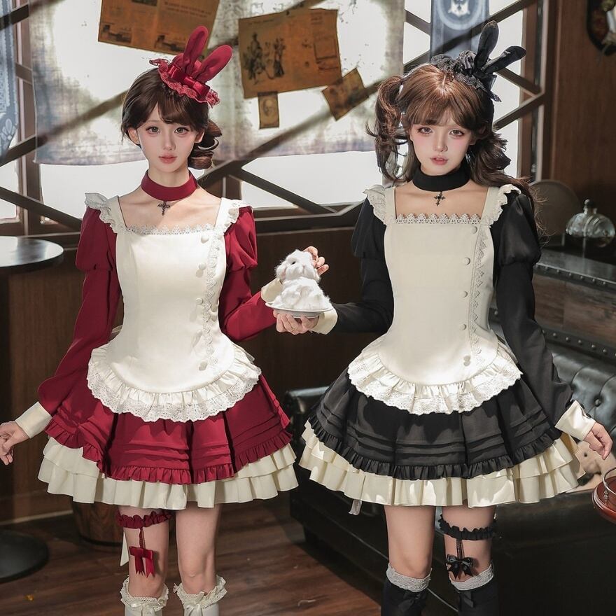 夜兎喫茶のクラシカルメイド クロスバックフリルエプロン｜生成り