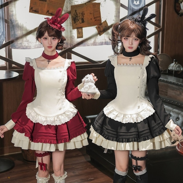 夜兎喫茶のクラシカルメイド クロスバックフリルエプロン｜生成り