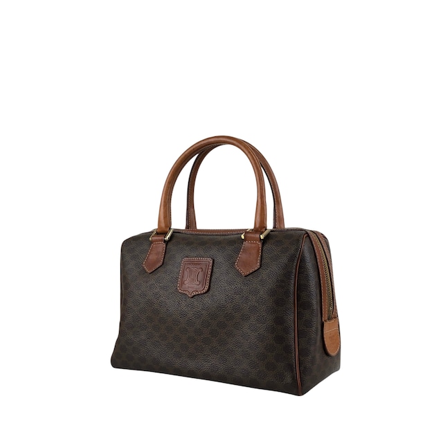 CELINE セリーヌ マカダム ブラウン ブラゾン型押し PVC レザー ミニボストン vintage ヴィンテージ オールド 3wak2v