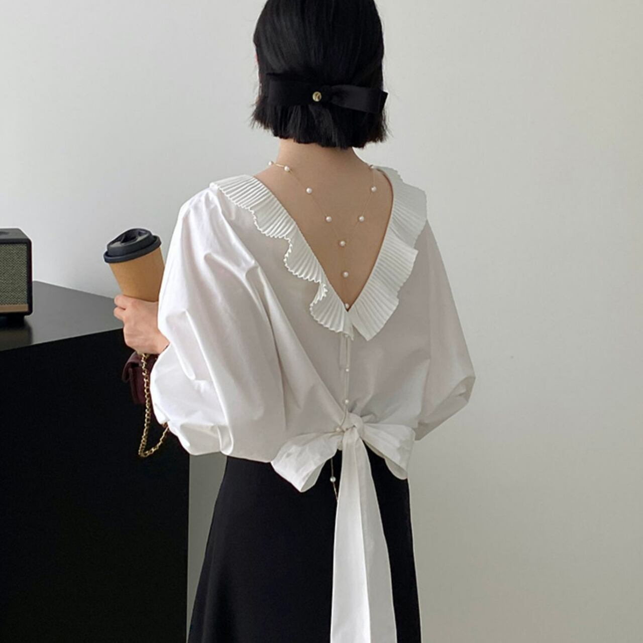 バックリボン フリル オーバーシャツ