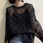 Polka-dot long-sleeve sheer shirt(ME484)