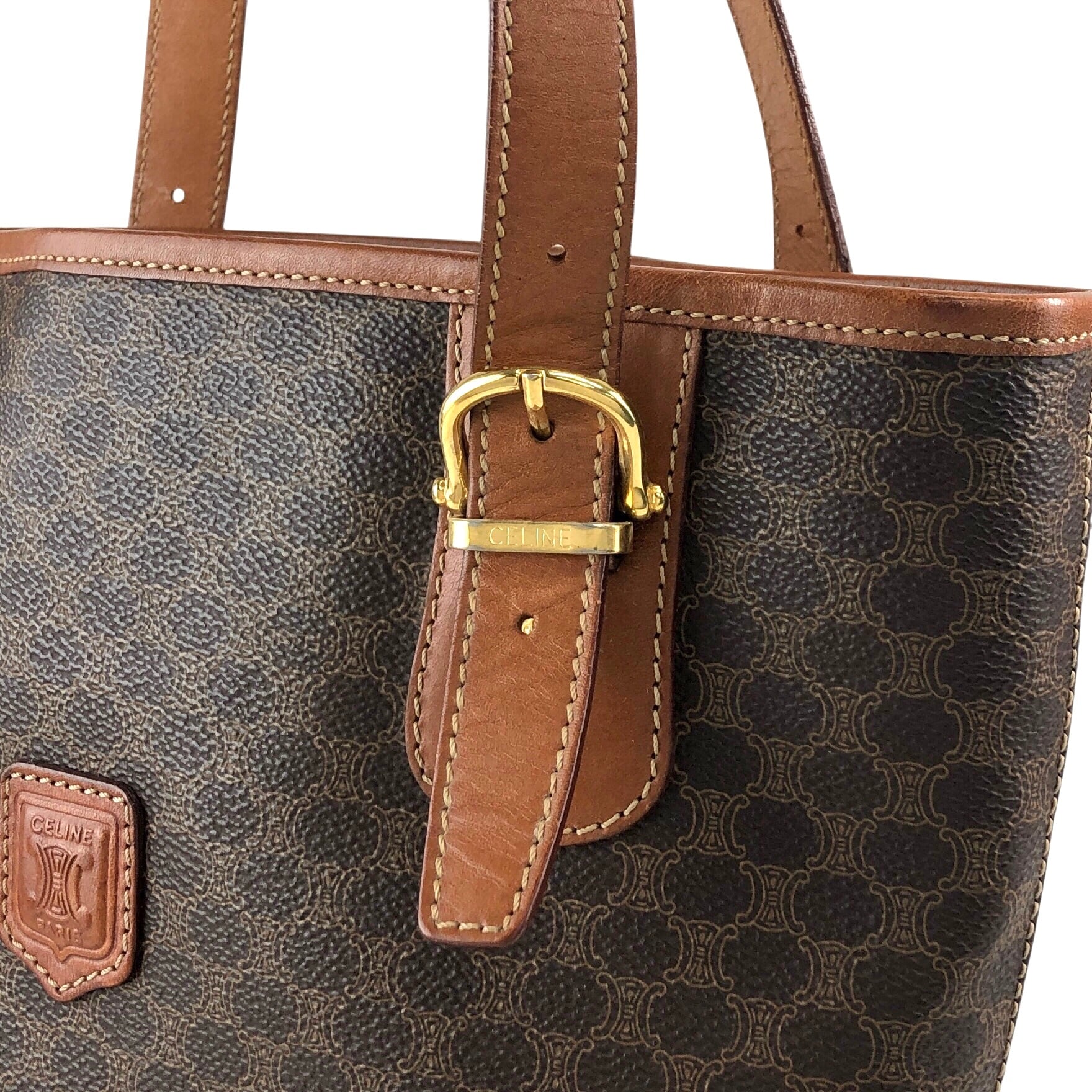 CELINE セリーヌ マカダム トートバッグ ブラウン ブラゾン型押し PVC