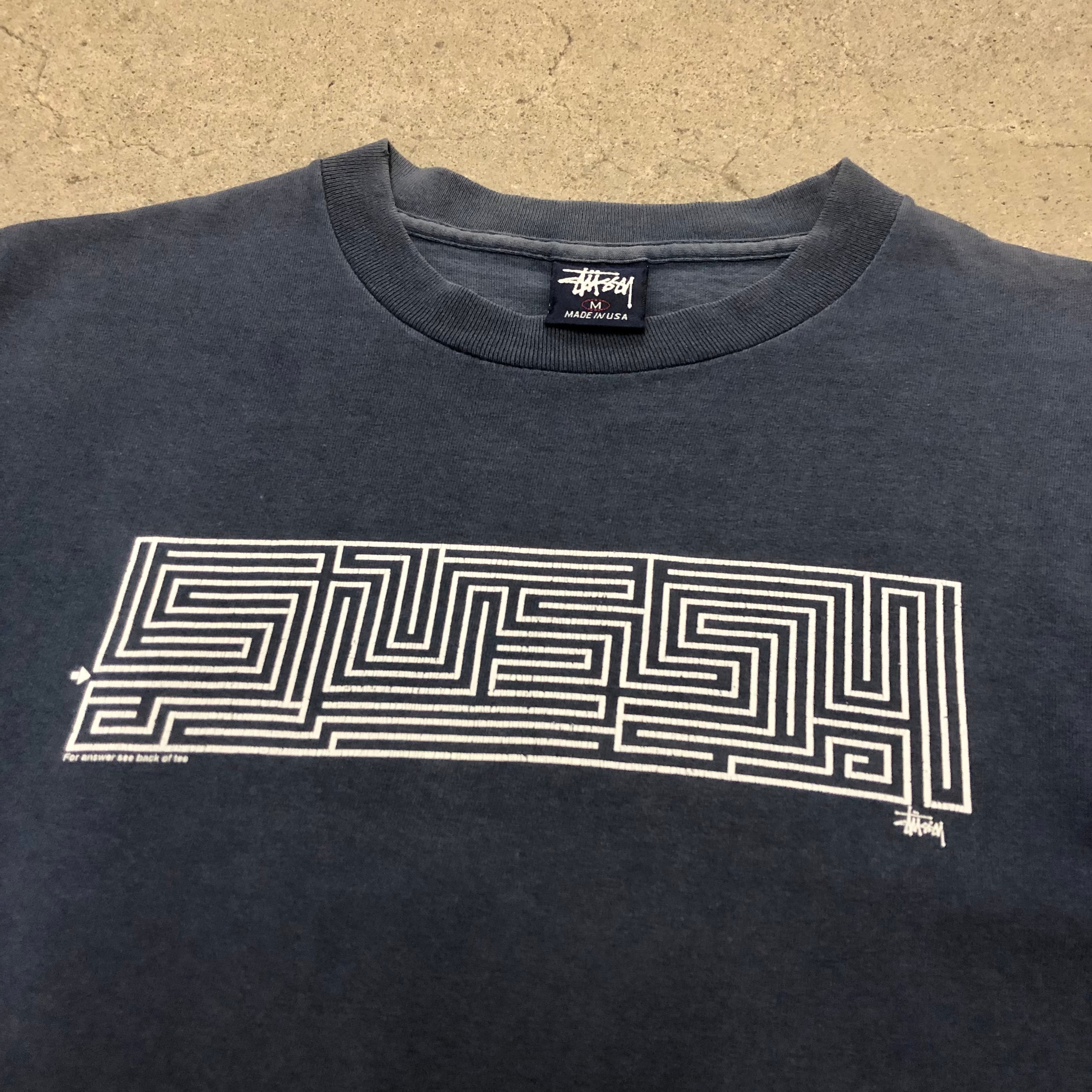 90s OLD STUSSY/Maze Tee/USA製/紺タグ/M/迷路プリント/Tシャツ