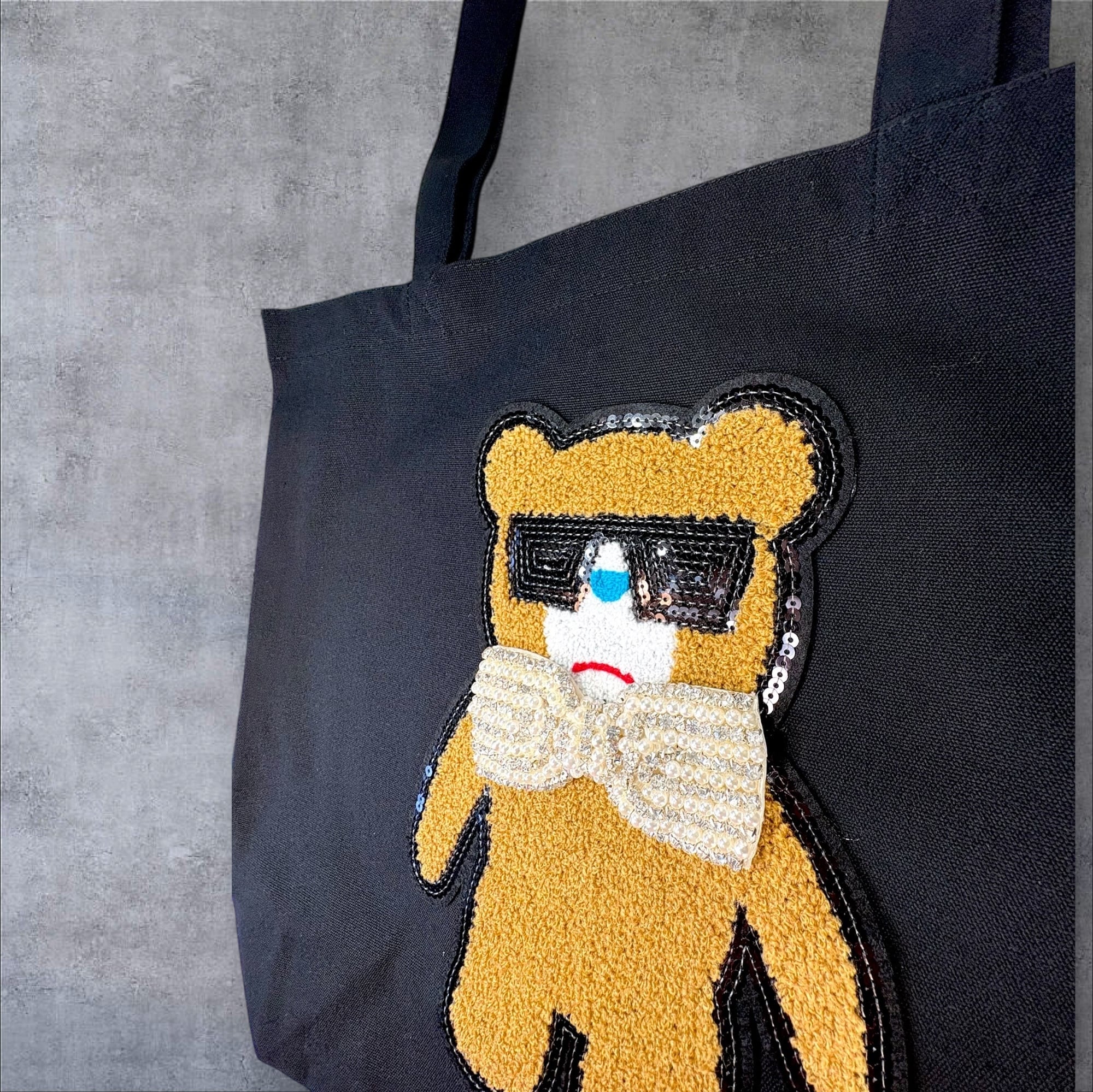 CLOSE SALE★bg0320 キャンバストートL《サングラスベアー&パールビジューリボン 》