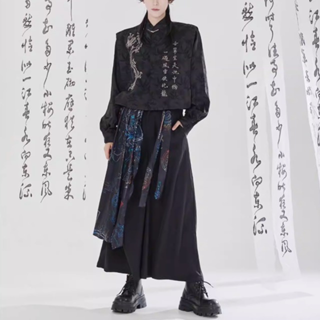 ドラゴンモチーフアシメレイヤードワイドパンツ（ruf_02824）