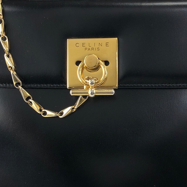 CELINE セリーヌ ハンドバッグ ブラック ガンチーニ マンテル レザー vintage ヴィンテージ オールド gpjwxc