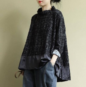 レディース トップス プルオーバー 長袖 ハイネック フレア Aライン ドッキング 薄手 中厚手 ツイード 大人可愛い おしゃれ こなれ感 モード系 無地 柄 春 秋 母の日 授業参観 会議 MTG ミーティング ママ 20代 30代 40代 OL 通勤 デート お出かけ イベント 旅行 レストラン 公園 女子会 休日 ホテル ガーデン ショッピング 発表会 コンサート ライブ 合コン コンパ カフェ フェス モノトーン コーデ 楽ちん プレゼント 体型カバー 普段使い モテ 流行 フリーサイズ 黒 ブラ