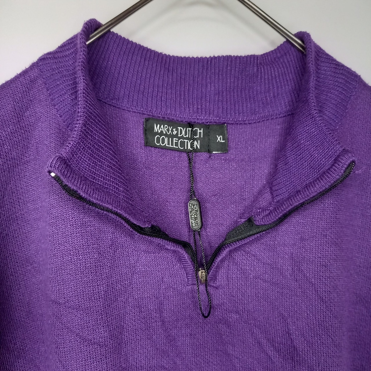 MARX&DUTCH COLLECTION　ハイゲージ　ハーフジップニット　セーター　無地　薄手　パープル　XL