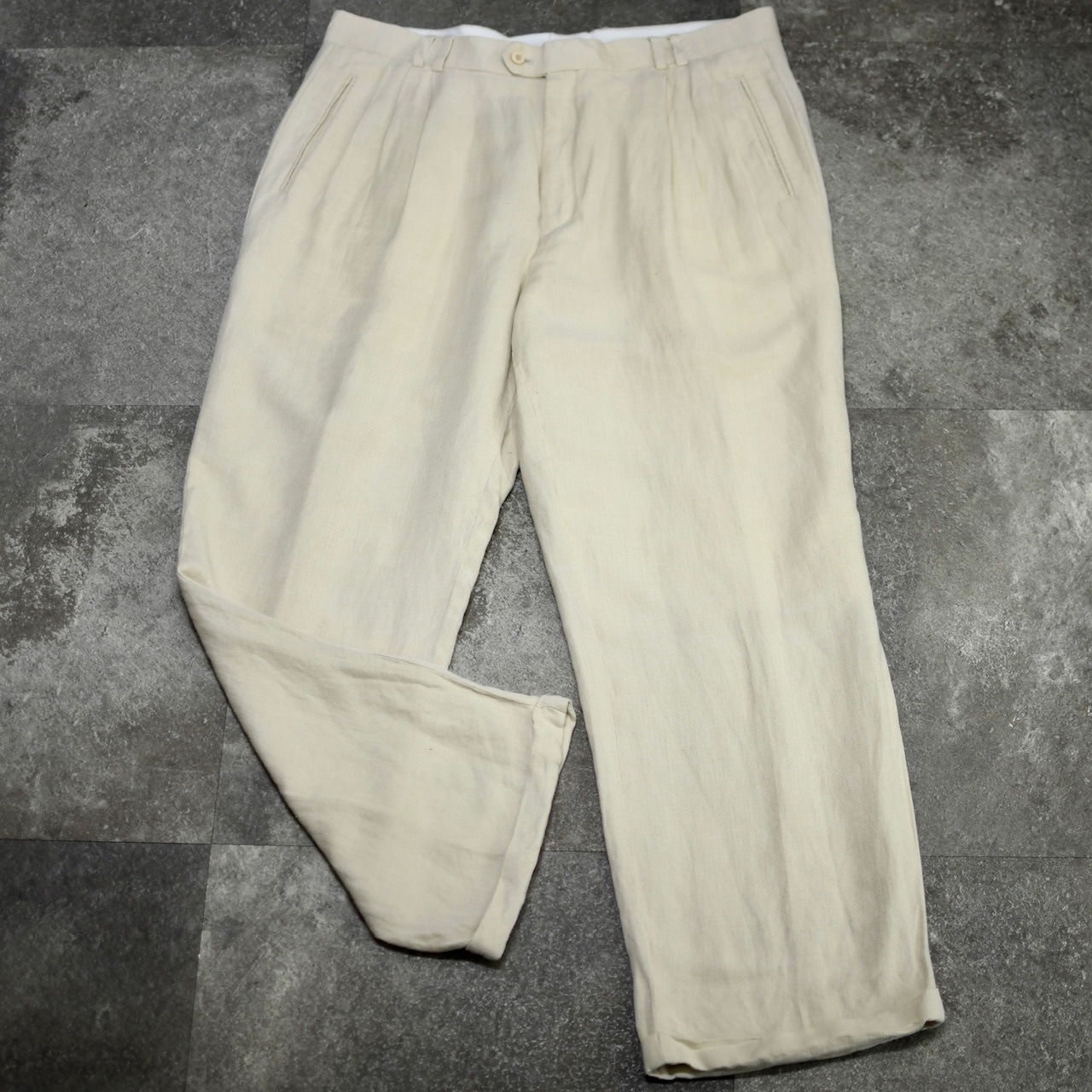 LOUIS RAPHAEL rayon linen 3tuck wide slacks