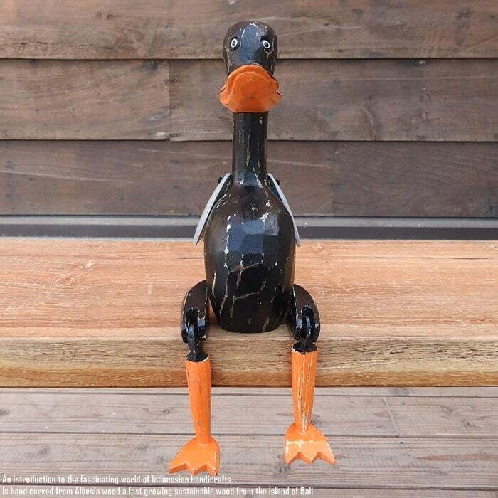 お座り アヒルさん 黒 Mサイズ 手足が動かせる木彫りの動物 ウェルカム