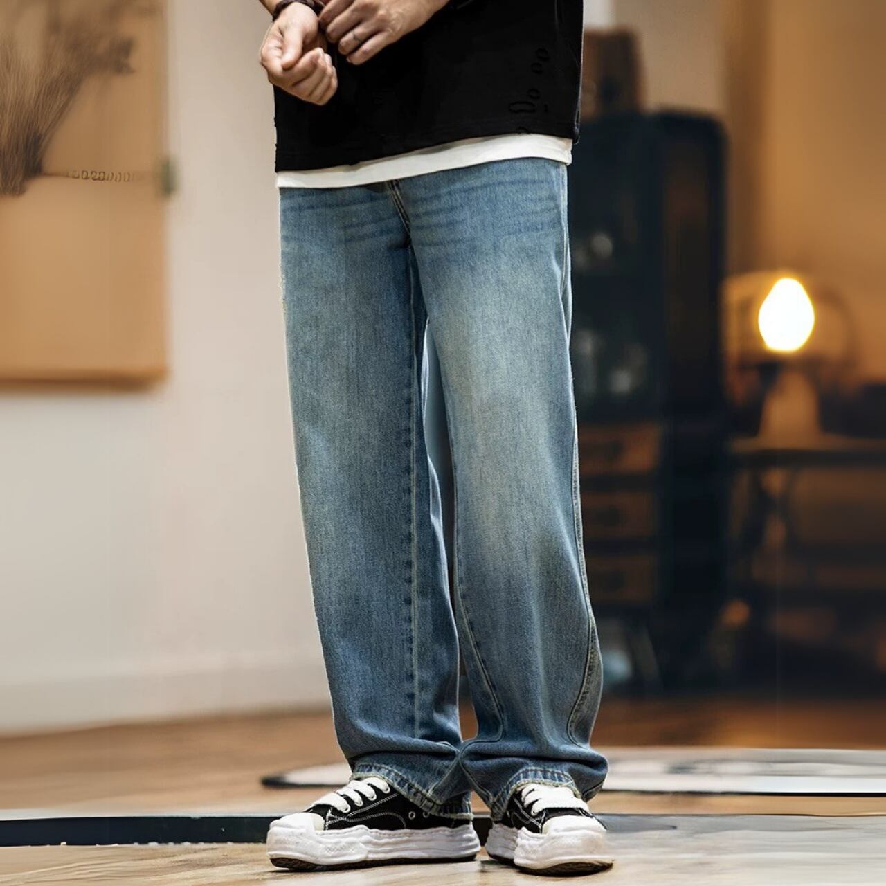 ダメージ加工 ワイドレッグ デニムパンツ 00527