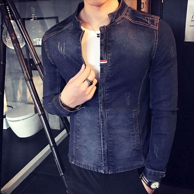 【予約販売】ジャケット 無地 アウター デニムジャケット メンズ ノーカラー カジュアル こなれ感 お洒落 韓国トレンド 春 秋 大きいサイズ M/L/XL/2XL/3XL
