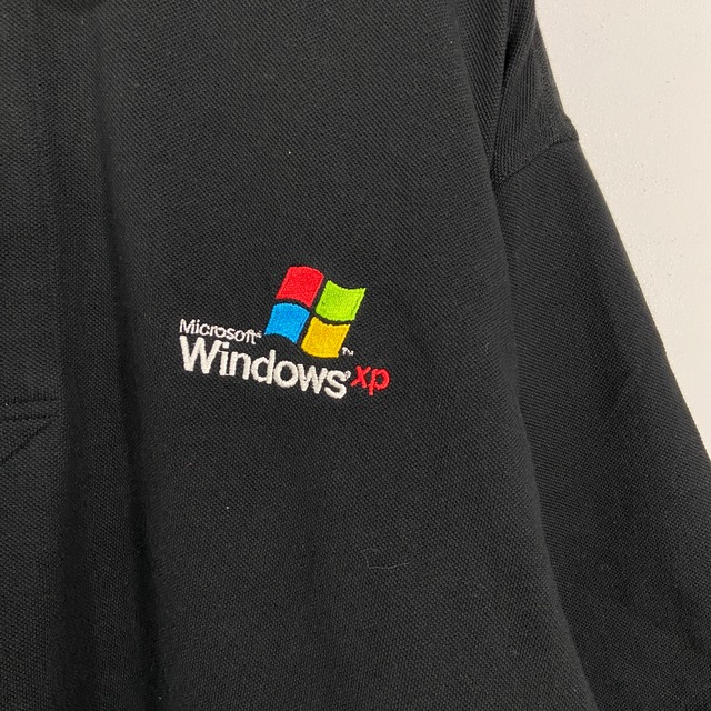 WindowsXPロゴ刺繍ポロシャツ IT企業系 テック系 ブラック M