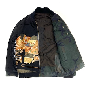 【bomber036】Msize 再構築リバーシブル　着物×ミリタリー中綿ボンバー  KIMONO × military BOMBER JACKET