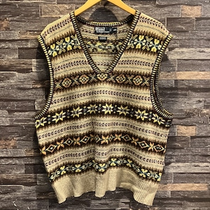 RALPH LAUREN COTTON/CASHMERE FAIRISLE KNIT VEST