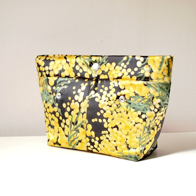 オートクチュールバッグ《Hana》ファブリックパーツ　ミモザ　ブラック　Mサイズ