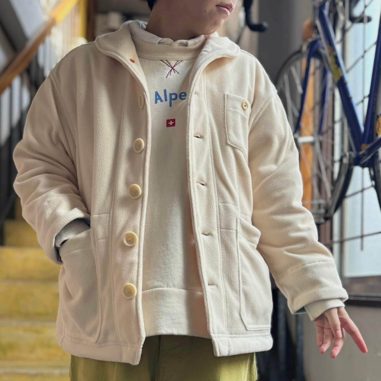 快晴堂 - HAYATE ・軽くあたたかいフリース／丸衿ジャケット（ネイビー